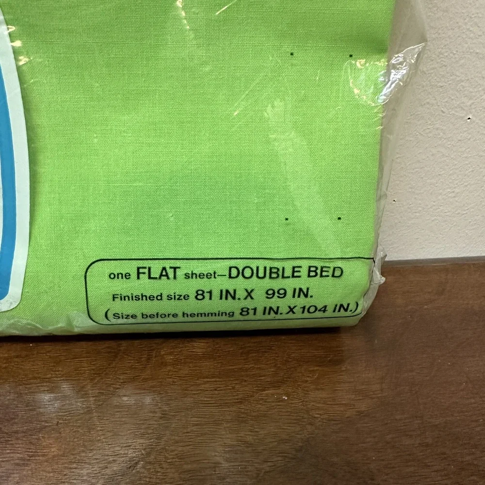 Vintage No Iron Muslin Full Flat Sheet Bright Retro Green Made in USA NEW NOS